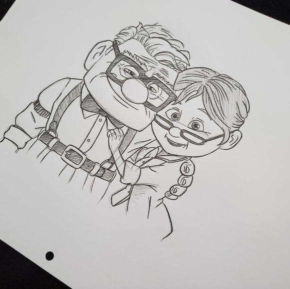 Disney Pixar Up Carl and Ellie Drawing sketch animation hand made art signed - Picture 3 of 4